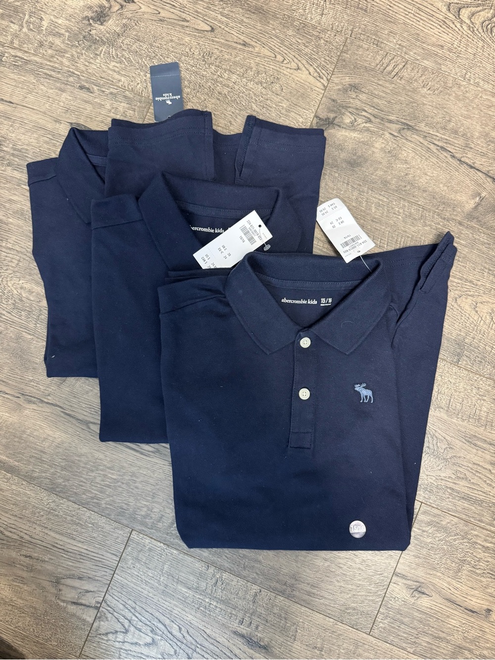 3 Abercrombie Kids Navy Polo Shirts Boys Size 15/16 New With Tags